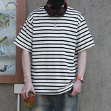 T016-P35纯棉克重240学院风黑白条纹短袖T恤男女情侣百搭t恤，男装T恤，电商C309B