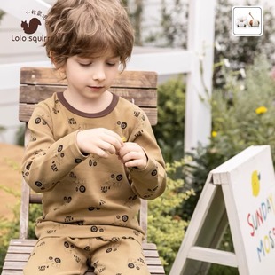 小松鼠洛洛儿童舒绒内衣套装纯棉男童家居服男孩加厚舒绒秋衣裤