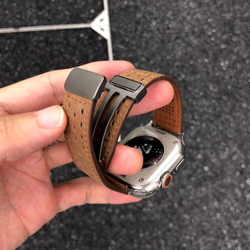 钛扣透气真皮疯马皮表带