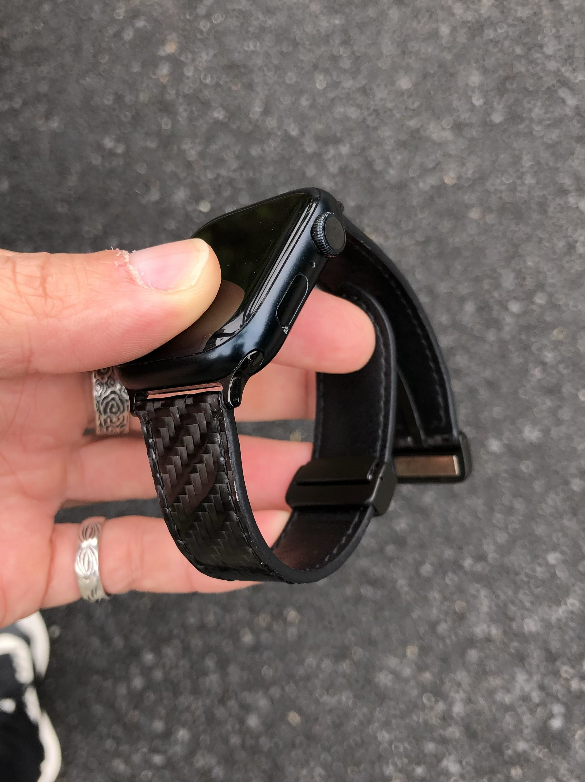 卡客风暴 碳纤维+真皮适用苹果iwatch手表表带s10磁吸扣Ultra男98