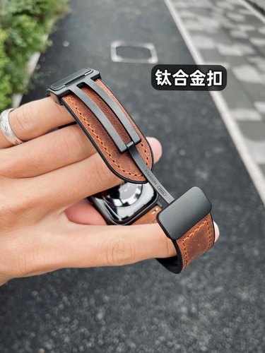 真疯马皮+真钛合金磁吸表带