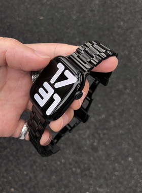 卡客风暴 新三珠适用苹果iwatch手表表带s10不锈钢电镀9876蝴蝶扣