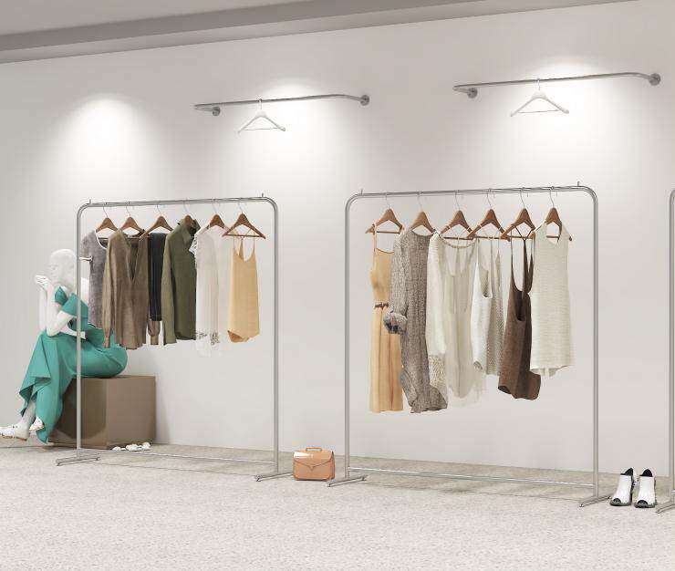 服饰店展示架不锈钢银色落地式挂衣架子女装店货架中岛陈列架道具