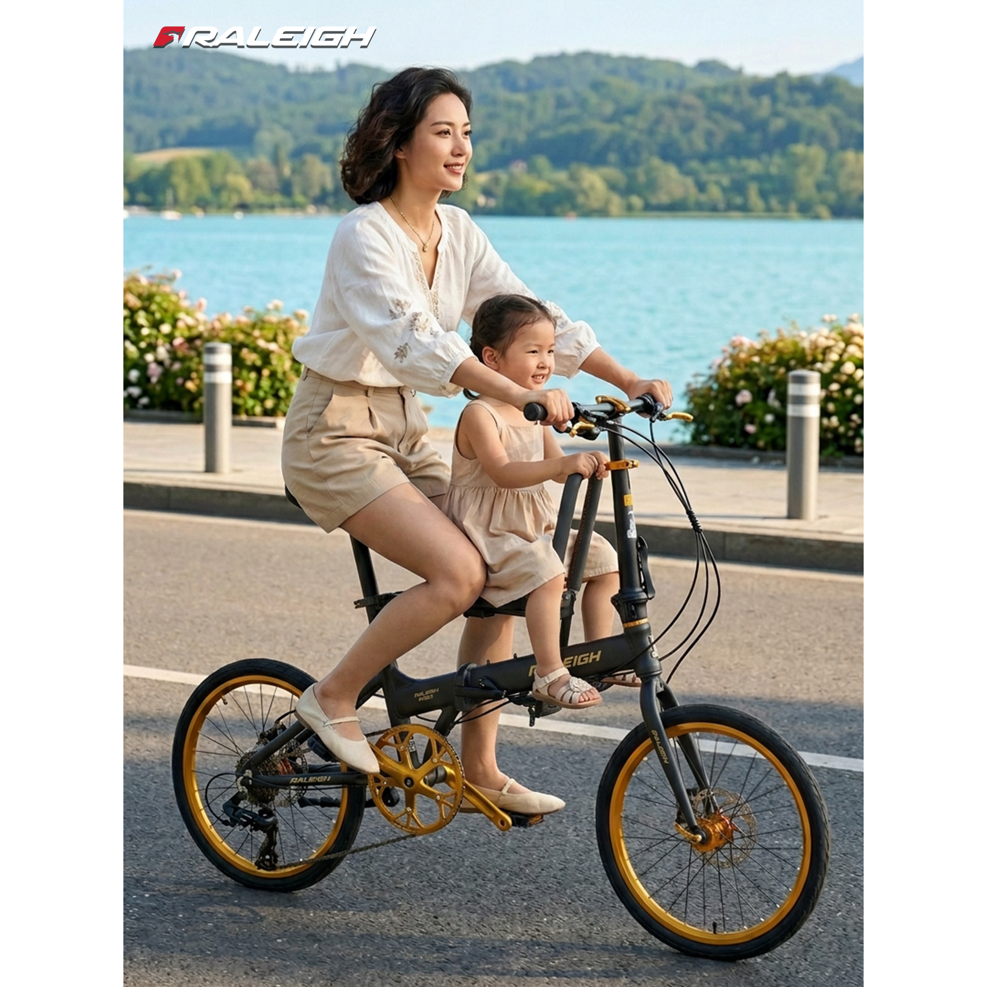 英国兰令亲子折叠自行车母子车成人带娃代步车禧玛诺变速油刹超轻