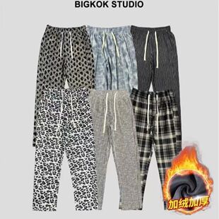 新款潮牌男女裤子秋冬季宽松休闲运动长裤男士百搭印花格子直筒裤