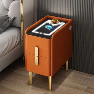 迷你圆角智能床头柜简约轻奢卧室窄边柜无线充电多功能床边柜u.