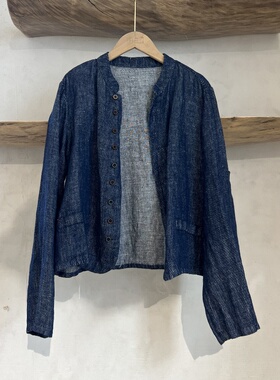 忆古朴拙241222春季色织亚麻短款衬衫单排扣小立领薄款开衫外套女