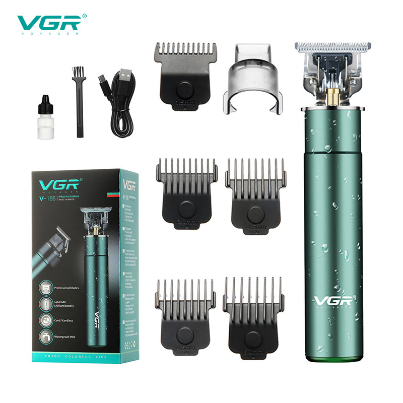 VGR通用金属电推剪 雕刻T型刀头USB充电推子 水洗油头家用理发器