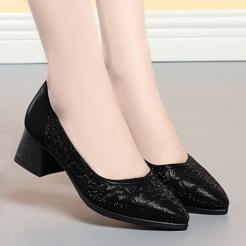 妈妈鞋夏季单鞋2024新款舒适薄款镂空中老年女鞋尖头网纱包头凉鞋,女鞋,浅口单鞋,淘宝优惠券,粉丝福利购,淘宝优惠卷