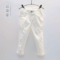 Trẻ em quần jean trắng cô gái quần mỏng bé trai mùa xuân và mùa hè trẻ em lỗ quần trong quần trẻ em thủy triều - Quần jean quần áo trẻ em xuất khẩu