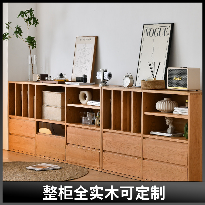 学生家用客厅落地矮书柜实木儿童防尘满墙置物柜一体飘窗展示柜