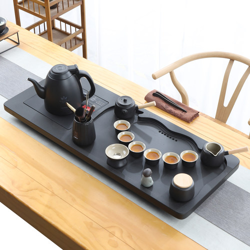 天然整块乌金石茶盘全自动一体茶具套装家用功夫单壶简约大小茶台