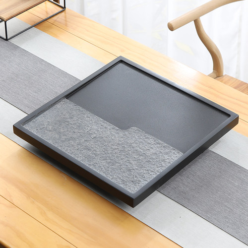 天然乌金石茶盘单盘方形一体整块