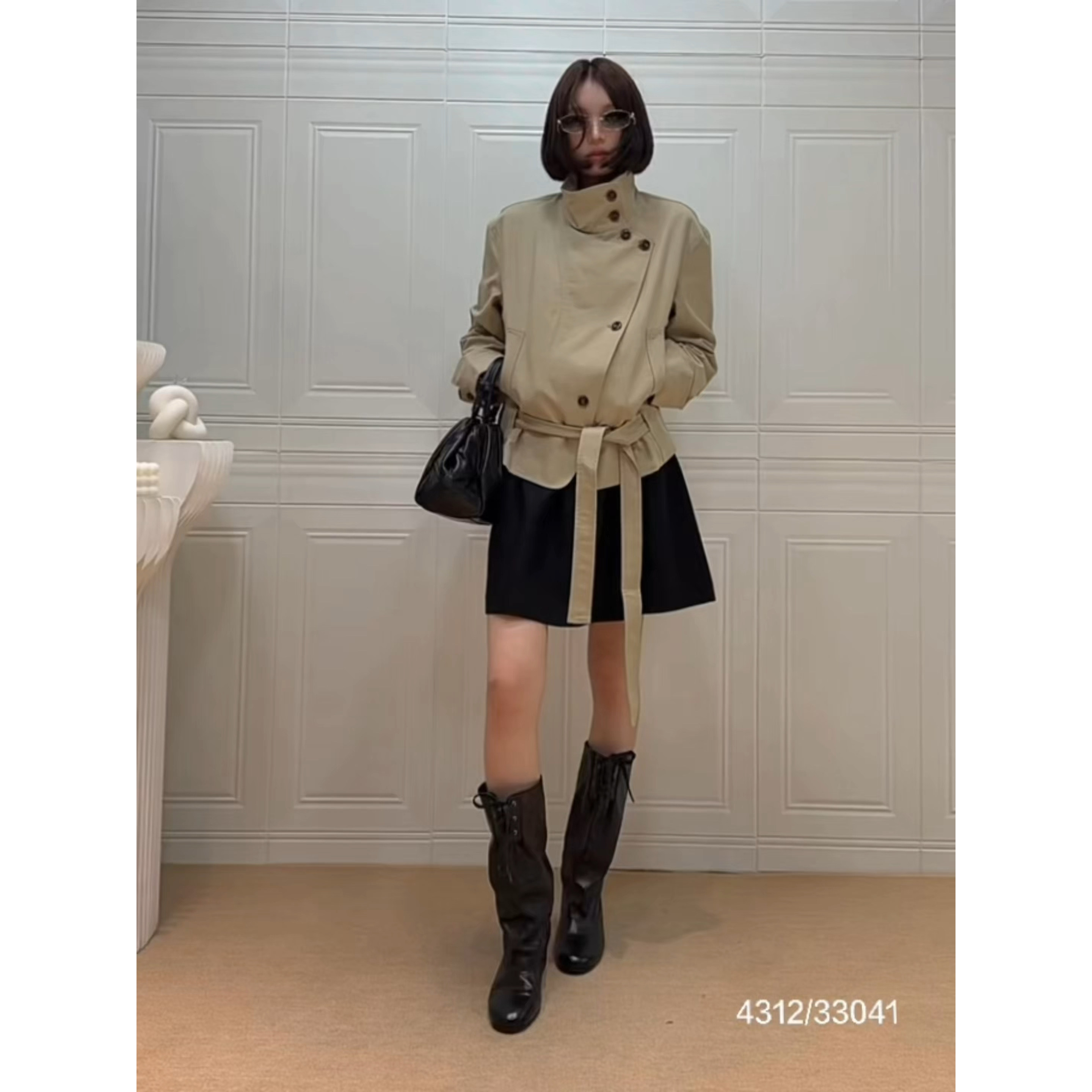 东大门正品斜扣立领风衣女秋新图片