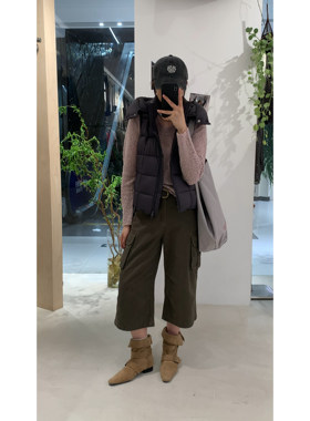 配腰带工装裤八分宽松直筒休闲裤