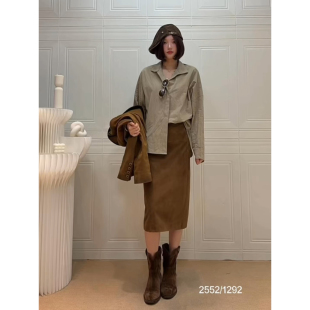 韩奈韩国女装东大门2026秋季落肩长袖竖条纹纯棉休闲衬衫2552