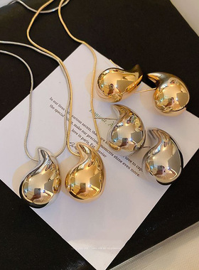 亚马逊ins爆款不锈钢级感水滴项链不掉色18K金色耳钉钛钢耳环女