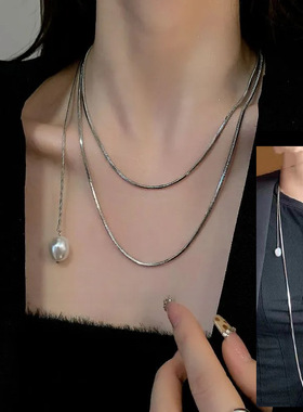 抽拉可项链蛇骨链饰品钛钢