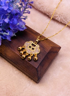 祥云锁项链女铃铛流苏如意锁吊坠钛钢锁骨链铃铛平安锁【89042】