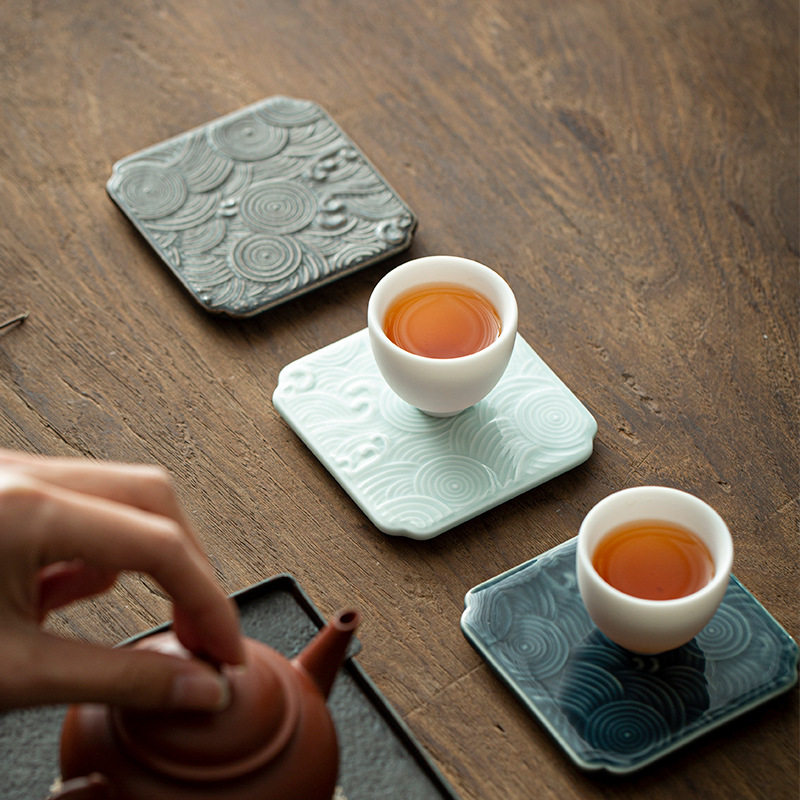 复古陶瓷茶杯托茶道杯垫功夫茶具配件隔热禅意紫砂壶托干泡台jg