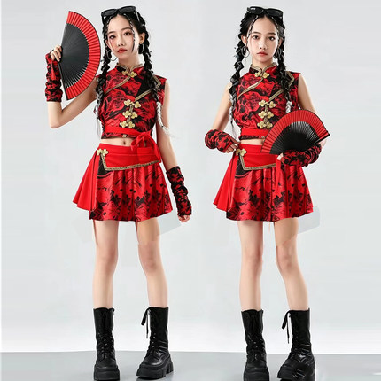 儿童啦啦队操比赛中国风演出服国潮爵士舞蹈服喜庆舞台表演服套装