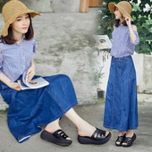 2025夏新款 女鞋 休闲舒适真皮高跟外穿凉拖女镂空透气厚底时尚 拖鞋