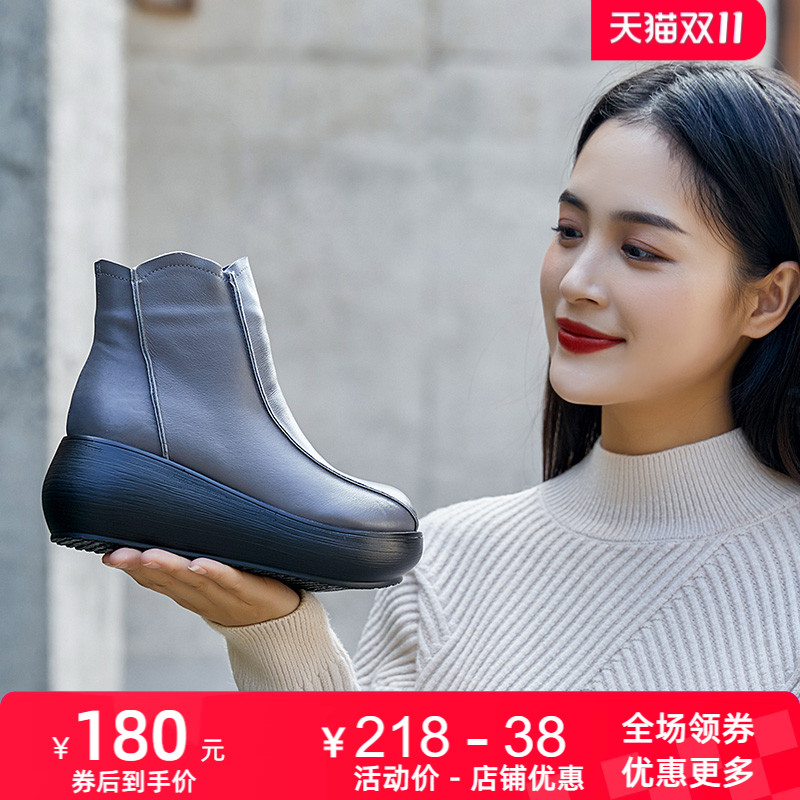 秋冬新款头层牛皮休闲加绒棉鞋