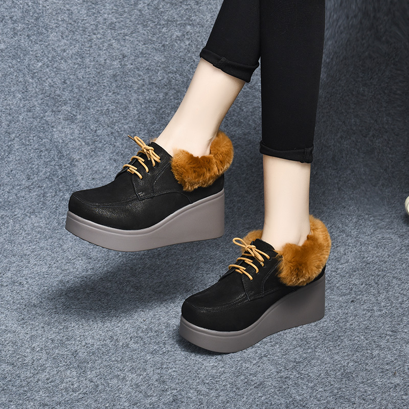 厚底坡跟女靴子新款加绒保暖