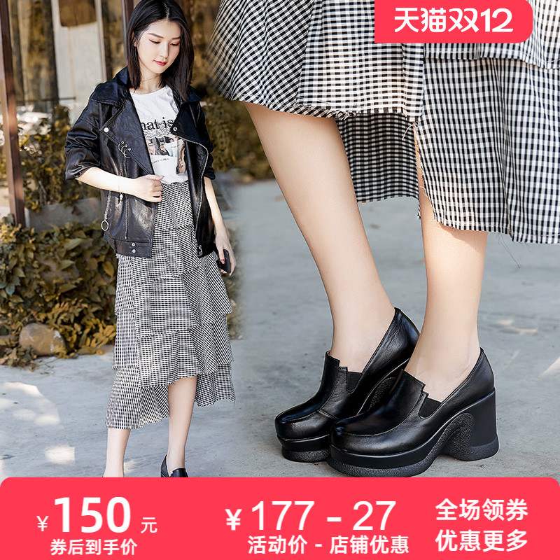 松糕鞋厚底复古高跟女鞋皮鞋