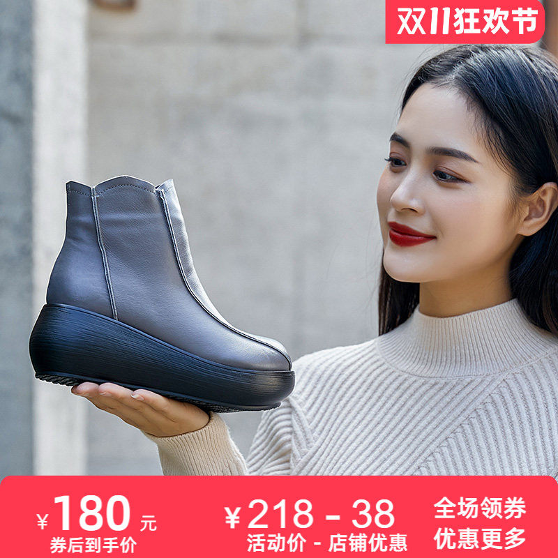 秋冬新款头层牛皮休闲加绒棉鞋