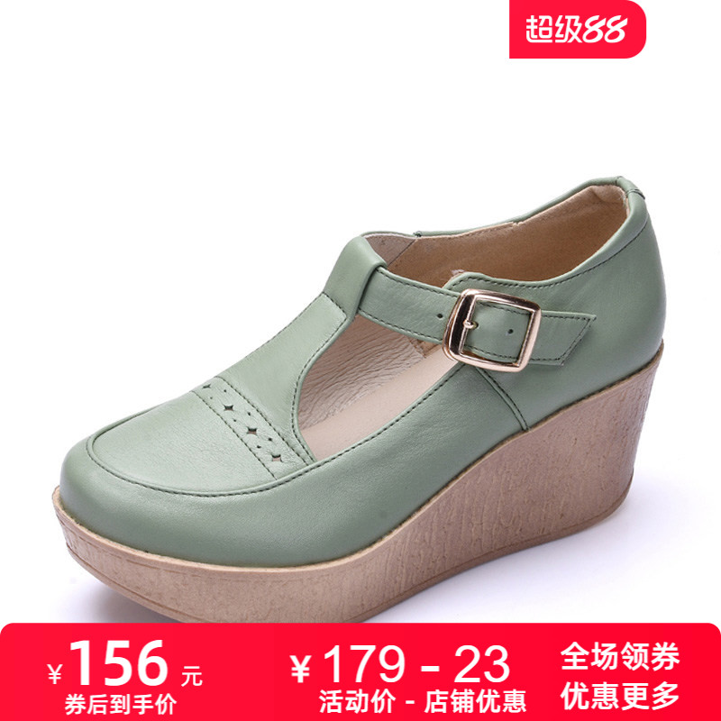 复古文艺高跟扣带休闲风女鞋