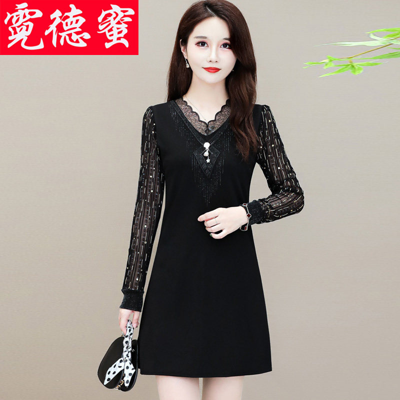 女式新款韩版春秋冬气质贵夫人中长款遮肚蕾丝打底衫上衣网纱内搭