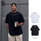 T恤美式 UPF50 260克纯棉透气小领口字母印花休闲短袖 基础打底tee