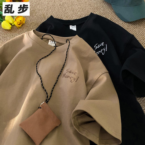 夏季半袖刺绣t恤复古纯棉上衣服