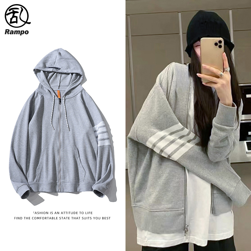 华夫格加绒连帽卫衣oversize外套