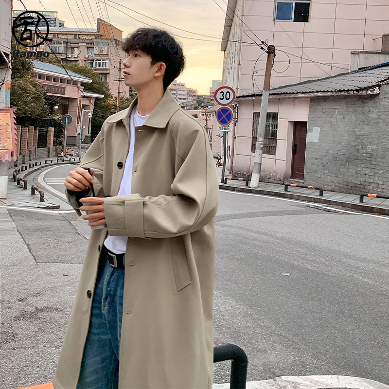 乱步港风单排扣中长款风衣外套潮