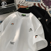 初高中生潮牌体恤上衣潮流半袖 2026新款 夏季 t恤男款 纯棉刺绣短袖