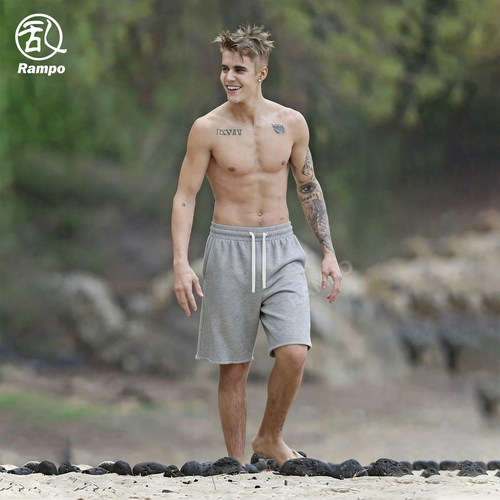 比伯Bieber同款灰色毛圈运动短裤