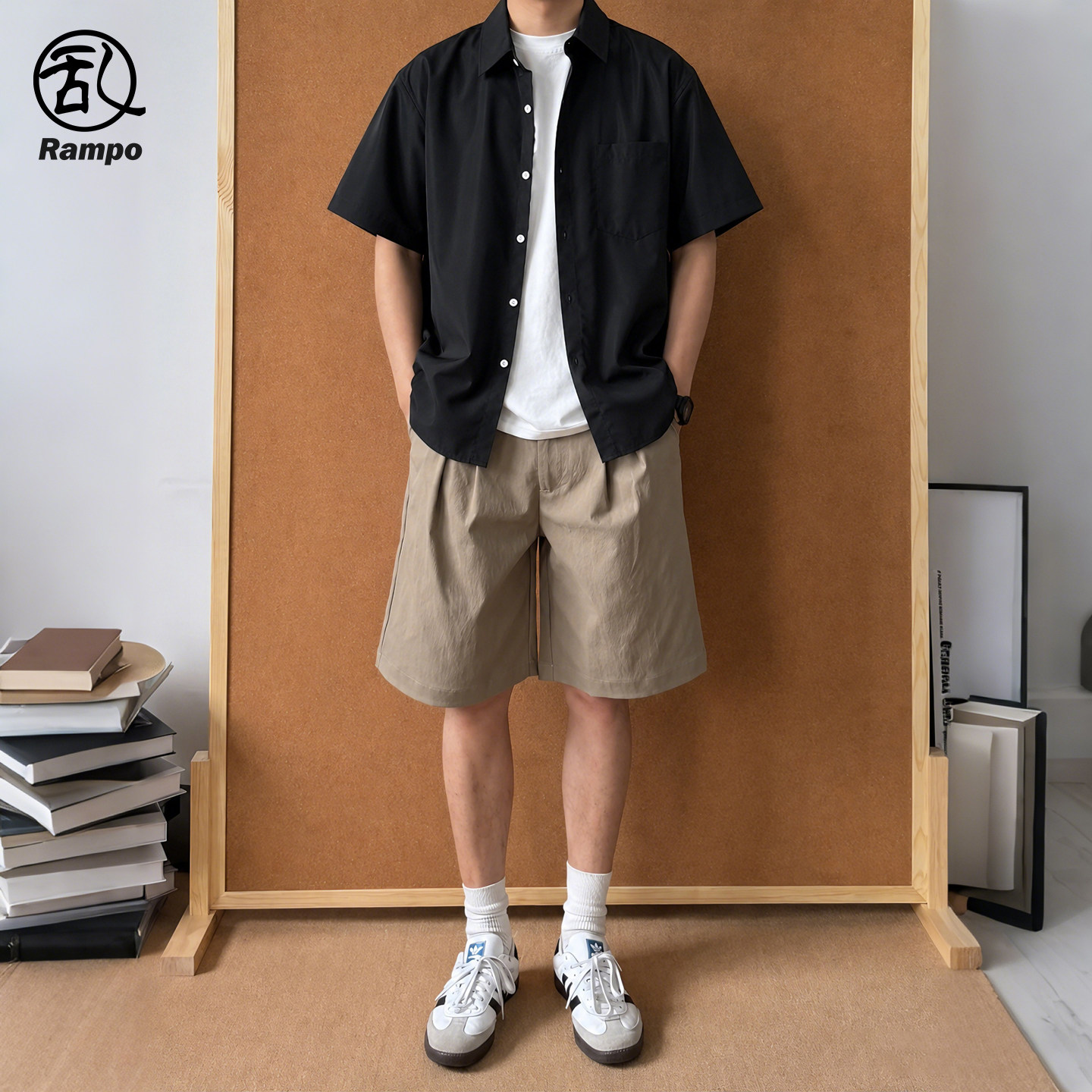 ins潮流纯色短袖衬衫男宽松垂感