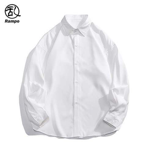 高级感白衬衫男士纯色翻领衬衣服