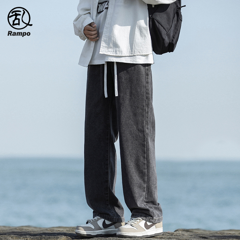松紧腰牛仔裤春季美式松紧腰长裤