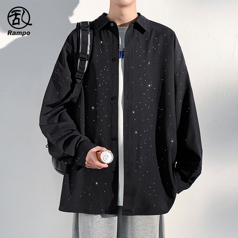 潮牌痞帅炸街黑色满天星衬衫外套