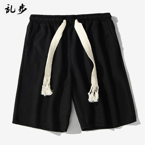 日系简约通勤纯色抽绳宽松卫裤