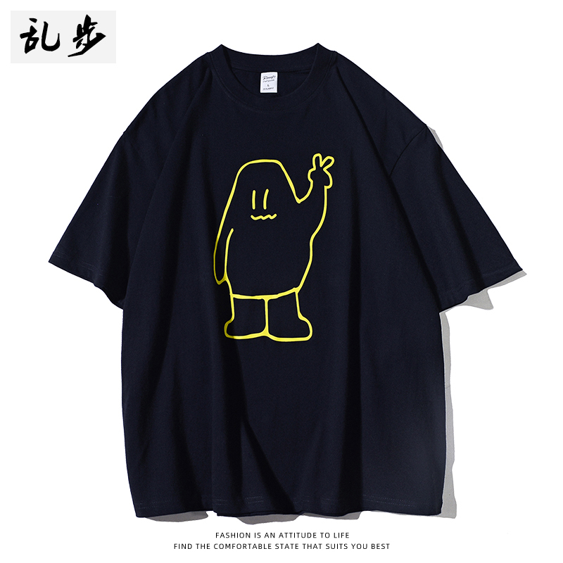 乱步小众国潮线条小人纯棉短袖