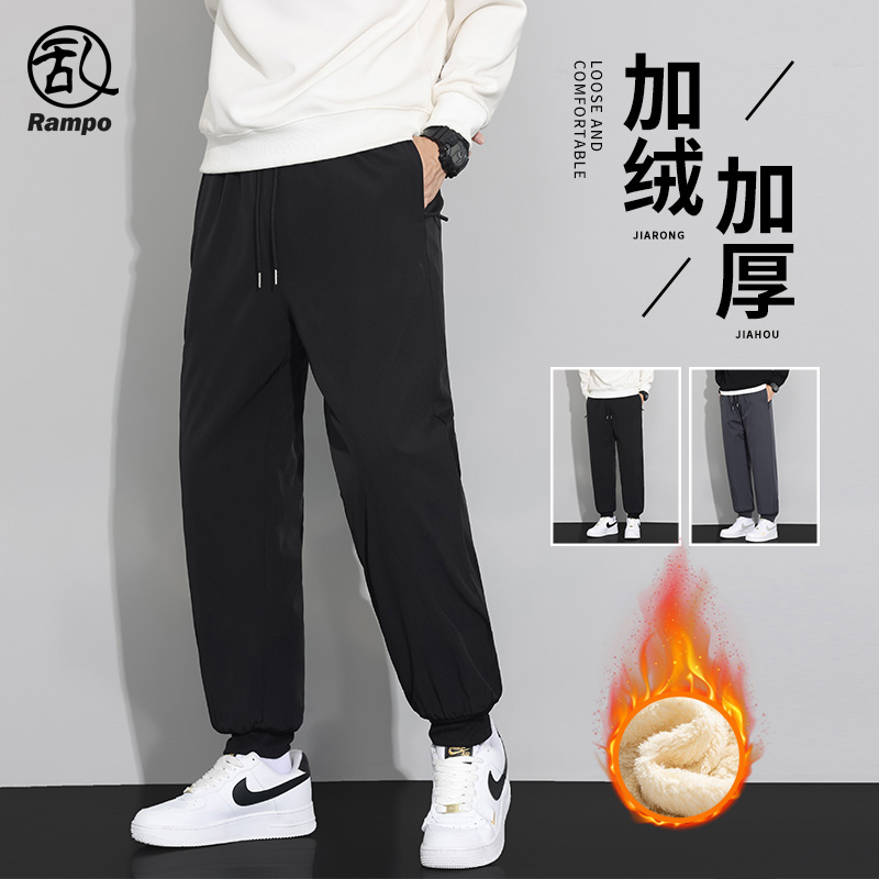 冬季羊羔绒重磅卫裤石墨烯长裤潮