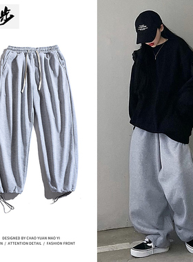 男士裤子ins潮流百搭长裤bf风休闲裤运动裤宽松束脚裤灰色卫裤男