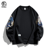 乱步潮牌刺绣小熊印花拼接卫衣男秋季 2025新款 休闲宽松圆领上衣潮