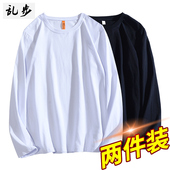 两件装 t恤休闲情侣装 基础黑白色T恤男打底衫 上衣纯色纯棉圆领长袖