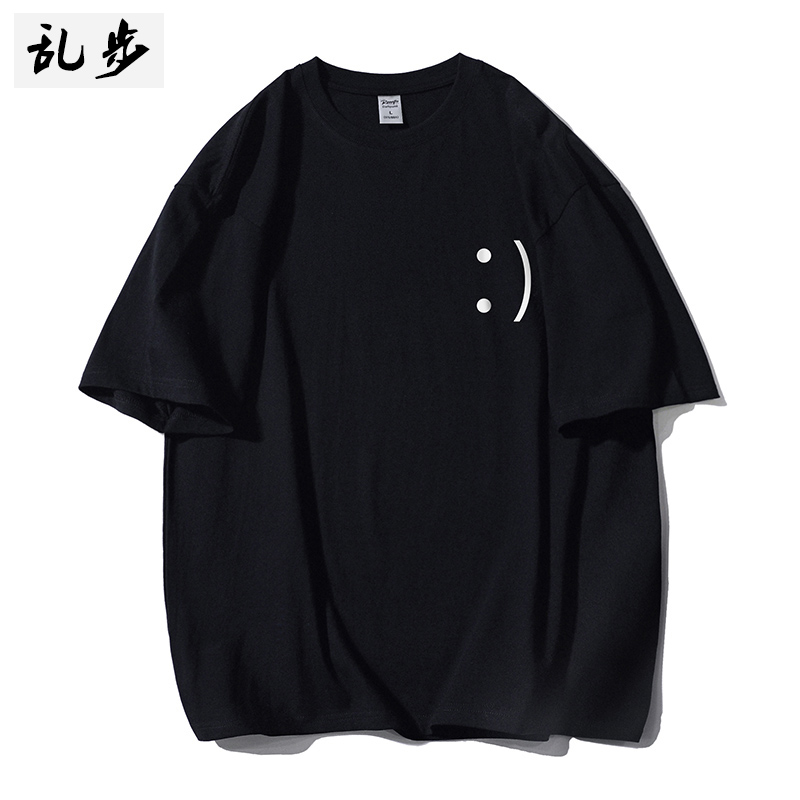 笑脸印花220g重磅纯棉短袖T恤男