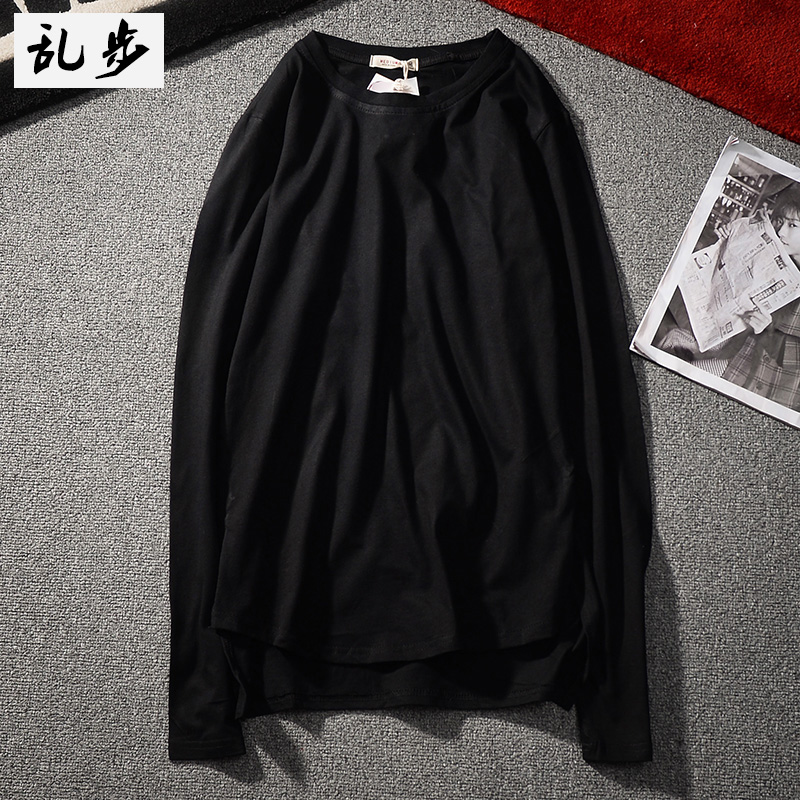 潮牌秋装欧美开叉内搭长袖t恤